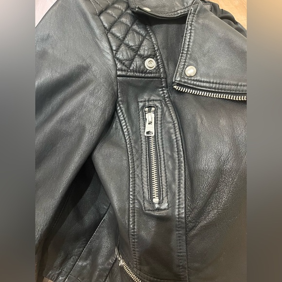 All Saints Cargo distressed leather biker / moto jacket - Picture 4 of 10